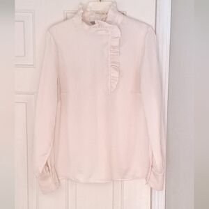 H&M cream ruffle soft silky textured holiday office feminine blouse. Size M.